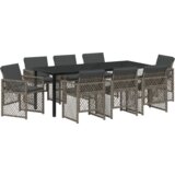 vidaXL 9-dijelni vrtni blagovaonski set s jastučićima Siva Poliratan, Vrtni stol Crn 200x80x73 cm Temperirano staklo | shoptok.hr