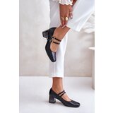 Laura Messi Leather Heels With Straps On The Block Black 2857 | Shoptok.si