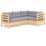 The Living Store Vrtna sedežna garnitura 4-delna s sivimi blazinami borovina - Vrtna Sedežna Garnitura, (21459414) | Shoptok.si
