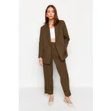 Trendyol Khaki Blazer Jacket and Straight Cut Trousers Woven Two Piece Set