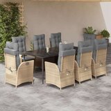  Vrtna garnitura - 9-dijelni vrtni blagovaonski set od poliratana s jastucima bež - 200 x 100 x 74 cm Sa naslonom za noge 8 | shoptok.hr