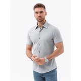 Ombre Men's knitted slim fit shirt with short sleeves and collar - grey | ePonuda.com