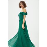 Lafaba Women's Emerald Green Thin Straps Boat Neck Silvery Long Evening Dress Cene