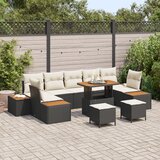 vidaXL 10-delni vrtni sofa set z blazinami Črn Poli ratan Acacia | Shoptok.si