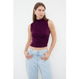 Trendyol Plum Zero Sleeve Gathered Flexible Knitted Blouse Cene
