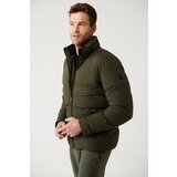 Avva Men's Khaki Puffer Jacket Stand Collar Water Repellent Windproof Quilted Comfort Fit cene