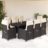  9-dijelni vrtni blagovaonski set s jastucima crni od poliratana Crna 190 cm table length | shoptok.hr