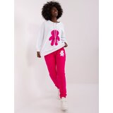 Fashion Hunters Ecru-fuchsia women's tracksuit with teddy bear