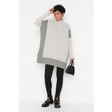 Trendyol Beige Striped Knitwear Poncho Sweater Cene