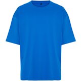 Trendyol Men's Blue Oversize/Wide-Fit Basic 100% Cotton T-Shirt cene