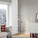 vidaXL Kovinska novoletna jelka z lesenim podstavkom črna 210 cm | Shoptok.si