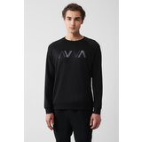 Avva Men's Black Soft Touch Crew Neck Printed Standard Fit Regular Fit Sweatshirt Cene