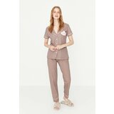Trendyol Pajama Set - Brown - Plain Cene