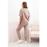 Kesi Włoski Women's viscose set with short sleeves and trousers beige | shoptok.hr