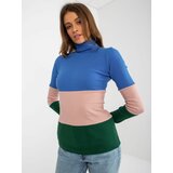 Fashion Hunters Basic dark blue and green blouse with ribbed turtleneck Cene