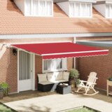 vidaXL Samodejna retraktibilna tenda z LED Rdeča 400x350 cm, Tenda za zamenjavo tkanine za okvir 4x3.5 m Rdeča | Shoptok.si