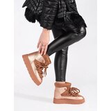 Shelvt Brown lace-up women's snow boots with a thick sole | Shoptok.si