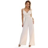 numoco basic 593-1 Elegant wrap jumpsuit with wide legs and belt – beige | shoptok.hr