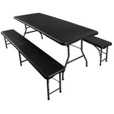 Sklopivi Plastični Sto sa Klupama Crni 180cm