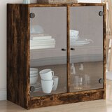 vidaXL Stranska omarica s steklenimi vrati dimljen hrast 68x37x75,5 cm Cene
