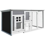 PawHut Zunanji kokošnjak z vodoodporno streho in prostorom za tekanje, lesen prostor za gnezdo, 160x75x80 cm, sivo-bel, (20748108) | Shoptok.si