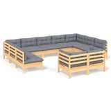  Vrtna sedežna garnitura 11-delna s sivimi blazinami borovina, (20674594) | Shoptok.si