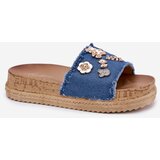Boto Ladies Slippers With Golden Accents On Platform Navy Rigasta | ePonuda.com