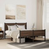 Maison Chic Kovinski Posteljni okvir - Dvoposteljna postelja - Zakonska postelja brez vzmetnice rjavi hrast 140x190 cm, (21694682) | Shoptok.si