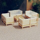  9-dijelna vrtna garnitura od borovine s krem jastucima | shoptok.hr