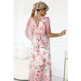 numoco basic 603-4 Airy wrap maxi dress with floral pattern – pink roses | Shoptok.si