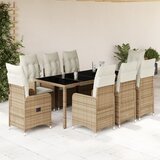 vidaXL Vrtna bistro garnitura 9-delna z blazinami bež poli ratan | Shoptok.si