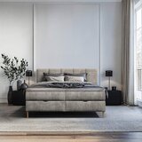 MID.YOU POSTELJA Z VZMETNICO 180 cm x 200 cm , les, tekstil, leseni material siva | Shoptok.si