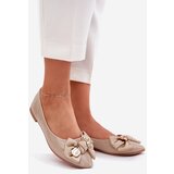 Boto Glossy Ballerinas With Bow And Golden Brooch Dark Beige Rivona | Shoptok.si
