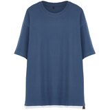 Trendyol Plus Size Indigo Men's Relaxed/Comfortable Cut 100% Cotton Textured T-Shirt Cene