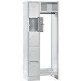 Wolf Garderobni sistem s predelki za zaklepanje, 5 predelkov levo, 5 obešalnikov za obleke, skupna širina 750 mm, širina predelka 298 mm, svetlo siva | Shoptok.si