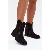 Boto Openwork Women's Ankle Boots Flat Heel Black Amisna Cene