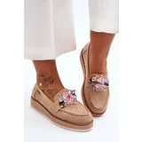 Kesi Women's moccasins on the platform with stones Beige Elonore