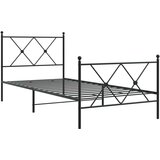 vidaXL Kovinski posteljni okvir z vzglavjem in vznožjem črn 90x200 cm | Shoptok.si