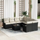 vidaXL 9 komada vrtni sofa set s jastučićima crni poliratán, dvosedna vrtna sofa s pohranom i jastučićima crni poliratán | shoptok.hr
