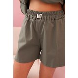 Kesi Włoski Women's set with a frill – a short-sleeved blouse and shorts with an elastic band khaki | shoptok.hr