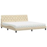 vidaXL Postelja z vzmetnico krem 200x200 cm blago | Shoptok.si