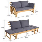 Vrt Kauč na razvlačenje za terasu, dnevni ležaj od akacijevog drva, 198 x 75 x 75 cm, siva boja | shoptok.hr