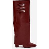 Boto Women's Heeled Boots Turned Shaft Straps With Buckles Burgundy Nirisa | Shoptok.si