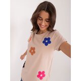 Fashion Hunters Dark beige T-shirt with floral appliqué BASIC FEEL GOOD | Shoptok.si