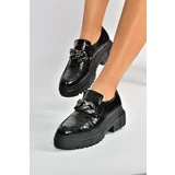 Fox Shoes Black Crocodile Print Thick-soled Women's Casual Shoes