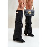 Boto FB2 Women's Eco Suede Boots With Rolled Shaft On Heel Black Bralise | shoptok.hr