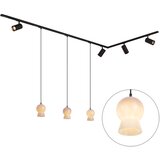 QAZQA Sodoben tirni sistem črn s 4 reflektorji in 3 belimi visečimi svetilkami 1-fazni - Iconic Bell Jeana Luxe u