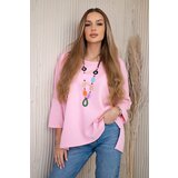 Kesi Włoski Oversize blouse with necklace buttery fabric light pink | Shoptok.si