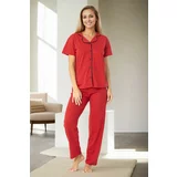 Dewberry U4716 Womens Short Sleeve Pyjama Set-RED