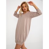 Fashion Hunters Basic dark beige sweatshirt dress made of cotton Salerno | Shoptok.si